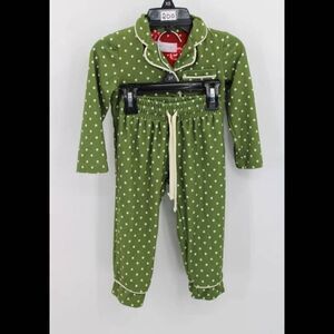 Sweet Honey Army Green White Polka Dot Pajama Set Size 12m Button Front....